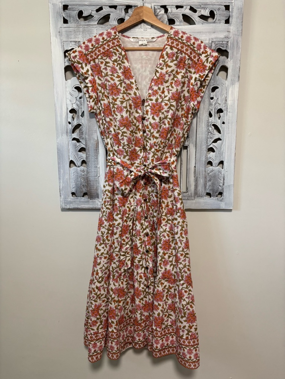 NEW VERONICA BEARD Lexington Pink Floral Cotton-seersucker Midi Dress - Picture 8 of 14